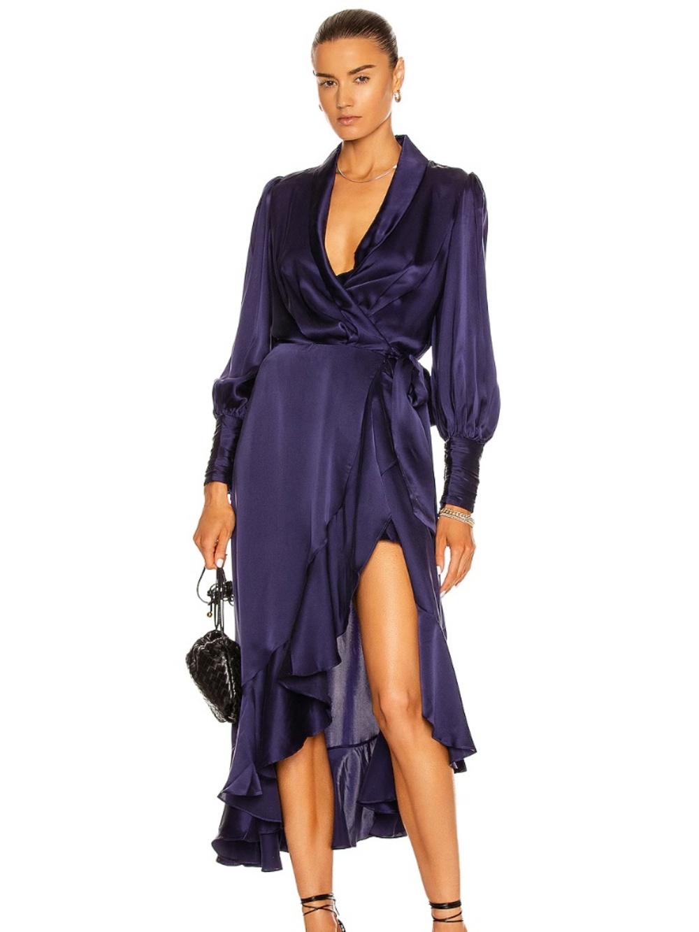ZIMMERMANN Asymmetric Ruffled Silk Satin Wrap Midi Dress